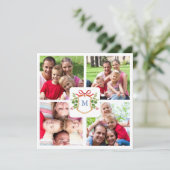4 Foto Monogrammed crest square kerst Feestdagenkaart (Staand voorkant)
