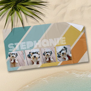 4 foto retro streeppatroon funky naam strandlaken