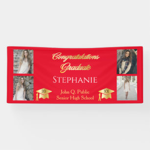 4 Foto Rood Goud Gefeliciteerd Geslaagd Naam Schoo Spandoek