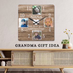  4 Foto Rustic Barn Wood Love You Nana Grandchildr Vierkante Klok