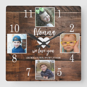 4 Foto Rustiek Bruin Hout Love You Nonna Kleinkind Vierkante Klok