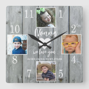 4 Foto Rustieke Grijze Houten Love You Nonna Klein Vierkante Klok