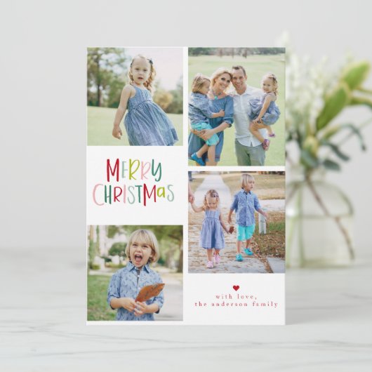 4 Foto Typografie Holiday Card Feestdagenkaart (Staand voorkant)