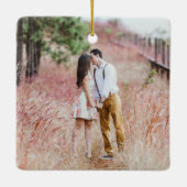 4 Foto Verloving 1e kerstgrijs faux hout Keramisch Ornament (Achterkant)