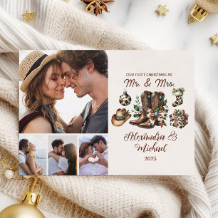 4 Foto Westerse Eerste Kerst als Mevrouw en Mijnhe Feestdagenkaart