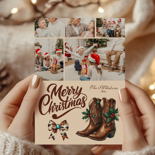 4 Foto Westerse Strik en Laarzen Kerst Feestdagenkaart