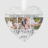 4 Foto Zwangerschap Eerste Kerstmis Faux Marble He Ornament (voorkant)