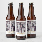 4 Fotobruiloft collage handgeschreven achternaam Bier Etiket (Flessen)