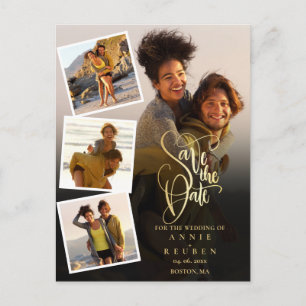 4 Fotocollage Bruiloft Goud Script Save the Date Briefkaart