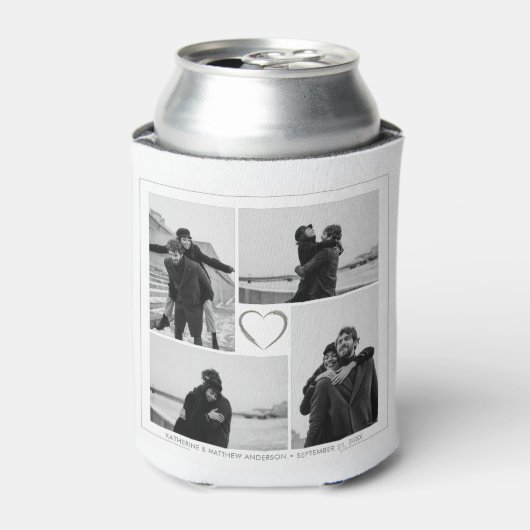 4 Fotocollage Bruiloft Jubileum Naam & Datum Blikjeskoeler (Blikje Voorkant)