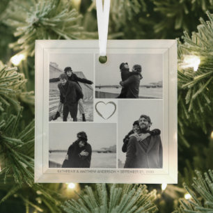 4 Fotocollage Bruiloft Jubileum Naam & Datum Glas Ornament