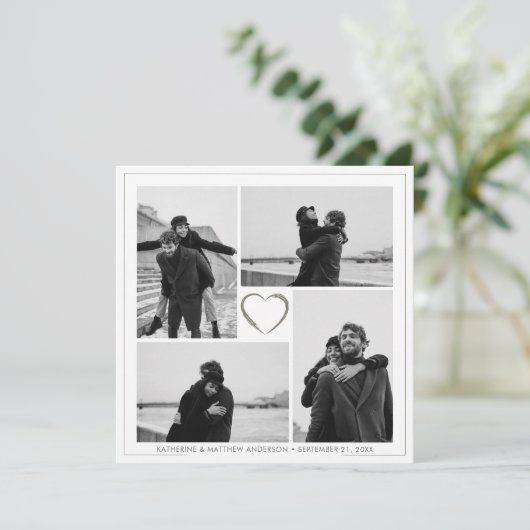 4 Fotocollage Bruiloft Jubileum Naam & Datum Kaart (Staand voorkant)