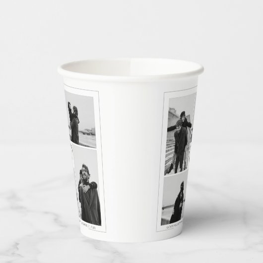 4 Fotocollage Bruiloft Jubileum Naam & Datum Papieren Bekers (Links)