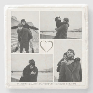 4 Fotocollage Bruiloft Jubileum Naam & Datum Stenen Onderzetter