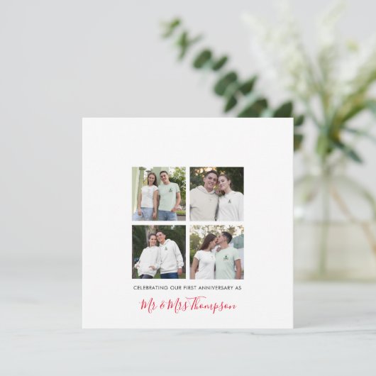 4 fotocollage Eerste Jubileum Custom Modern Kaart (Staand voorkant)