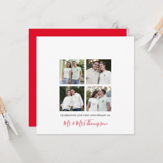 4 fotocollage Eerste Jubileum Custom Modern Kaart (Voorkant / Achterkant in situ)