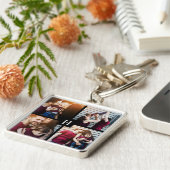 4-Fotocollage en -monogram Sleutelhanger (Zijkant)