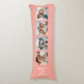 4 Fotocollage met Monogram Initiaal - Koraal Lichaamskussen (Voorkant Verticaal)