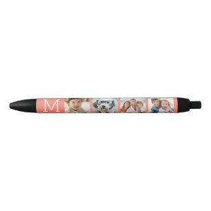 4 Fotocollage met Monogram Initiaal - Koraal Zwarte Inkt Pen