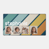 4 Fotocollage Retro Stripe - blauw en goud Bureaumat (Voorkant)