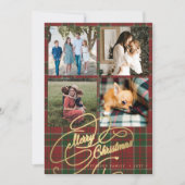 4 fotocollage Vrolijk kerstscript plaid Feestdagenkaart (Voorkant)