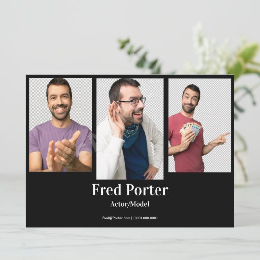 4 FotoMannelijke Actor Headshot Comp Card Sjabloon Kaart (Staand voorkant)