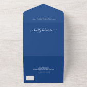 4 Foto's blauw wit modern script bruiloft All In One Uitnodiging (Buitenkant)