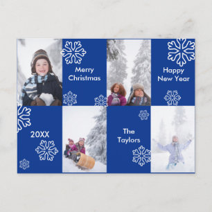 4 foto's blauwe achtergrond - Kerstkaart Aankondigingskaart
