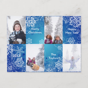 4 foto's blauwe sneeuw achtergrond - Kerstkaart Aankondigingskaart