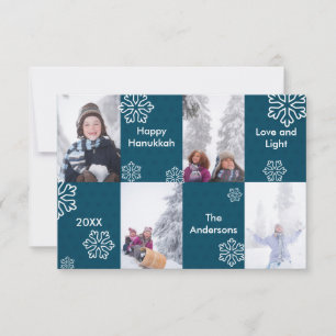 4 foto's blauwe stippen achtergrond - 3x5 Hanukka Kaart