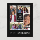 4 Foto's Collage Monogram Merry KerstBlack Briefkaart (Voorkant)