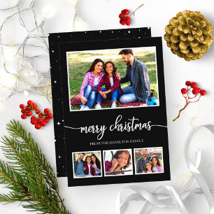 4 foto's collage Prettig kerstfeest modern zwart Kaart