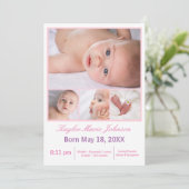 4 Foto's Collage Wit/Roze - Geboorteaankondiging Aankondiging (Staand voorkant)