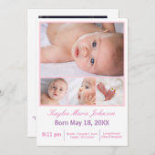 4 Foto's Collage Wit/Roze - Geboorteaankondiging Aankondiging (Voorkant / Achterkant)