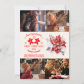 4 Foto's Elegante Bloemen Baby's Eerste Kerstmis Feestdagenkaart (Voorkant)