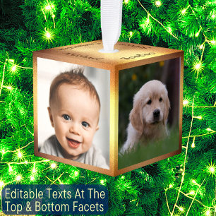 4 foto's Goud Lijst familienaam Elegant aandenken Kubus Ornament