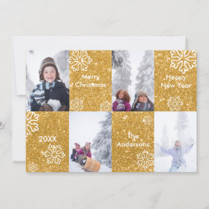 4 Foto's Gouden Glitter Achtergrond - Kerstkaart Kaart
