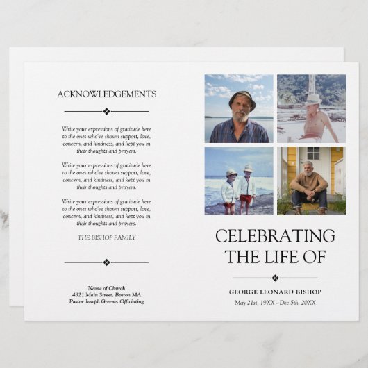 4 Foto's Herdenkingsdienst Funeral Program (Voorkant / Achterkant)