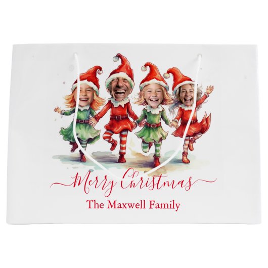 4 foto's kerst elven groot cadeauzakje (Voorkant)