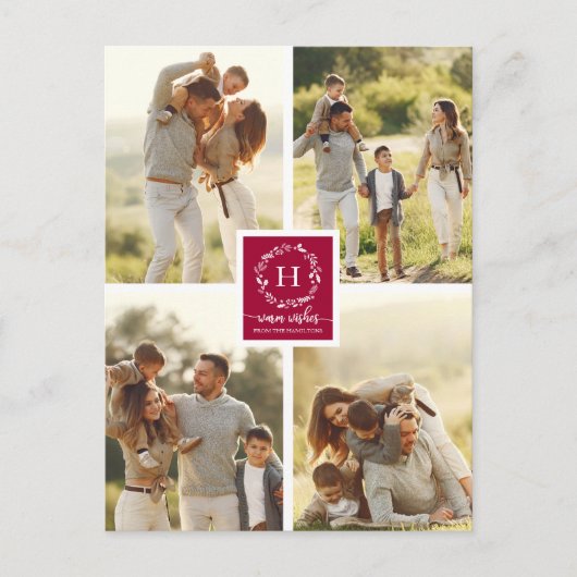 4 Foto's Koulage Warm Wishes kerstmonogram Briefkaart (Voorkant)