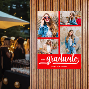 4 foto's op rood Afstuderen Poster