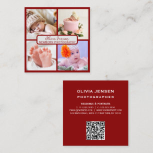 4 Foto's QR Code Pasgeboren Baby Fotograaf Vierkante Visitekaartje