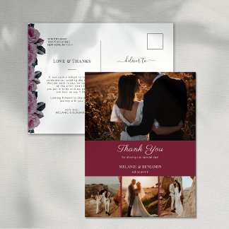 4 foto's Roze Romantische Bloemen Dank u Briefkaar Briefkaart