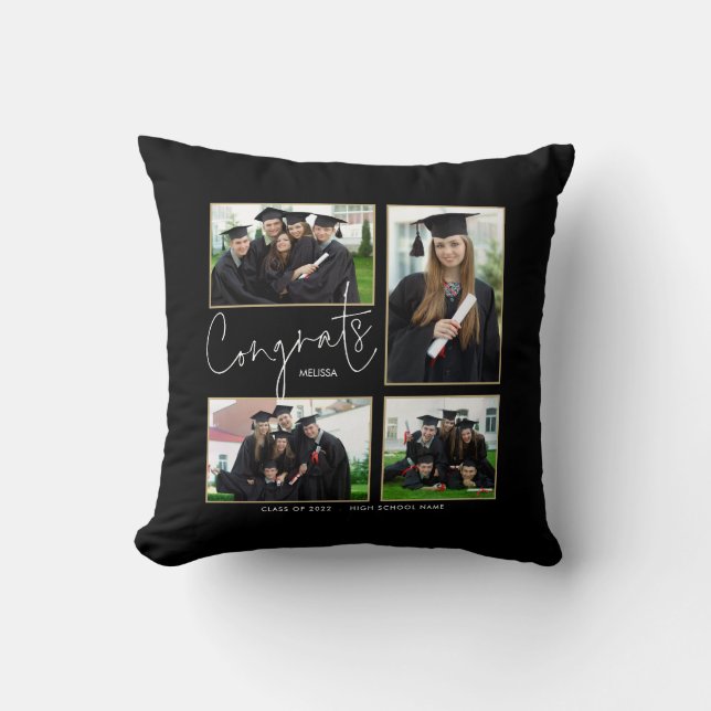 4 Foto's waarvoor naam is Afstuderen zwarte draad Kussen (Voorkant)