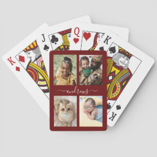 4 foto's, zwart en wit, persoonlijke afspeelkaart pokerkaarten