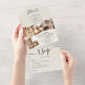 4 foto's zwart ivoor modern schrift trouwen all in one uitnodiging (Afscheurbaar)