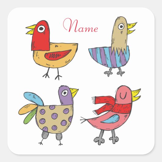 4 Funny Birds Thunder_Cove Vierkante Sticker (Voorkant)