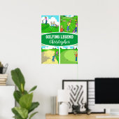 4 Funny Golfers Golfing-Cartoons voor een Golf Leg Poster (Thuiskantoor)