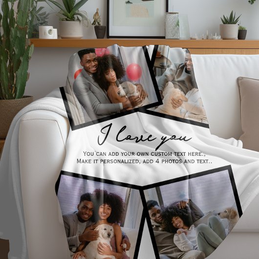 4 Gepersonaliseerde foto en tekst Sjabloon Fleece Deken