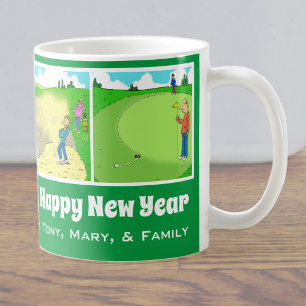4 golf-thema-cartoons om te personaliseren. koffiemok